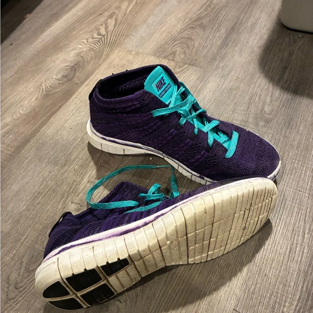 Nike Purple and Green Athletic Shoes with Knit Fabric Sock-Like Fit
